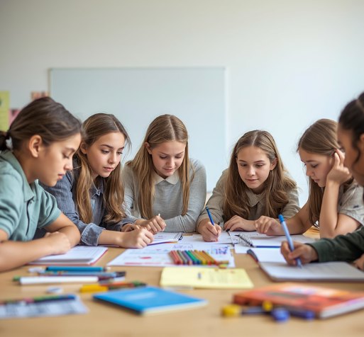 Photo — students working through a project together during a bootcamp week