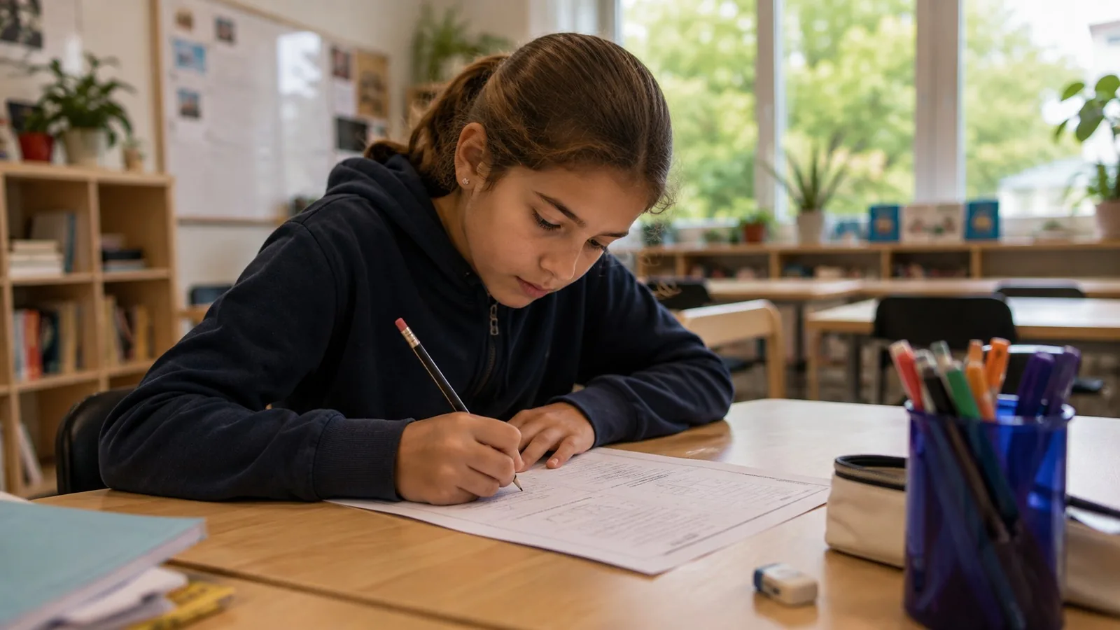 Un enfant travaille sur une ancienne épreuve d'examen