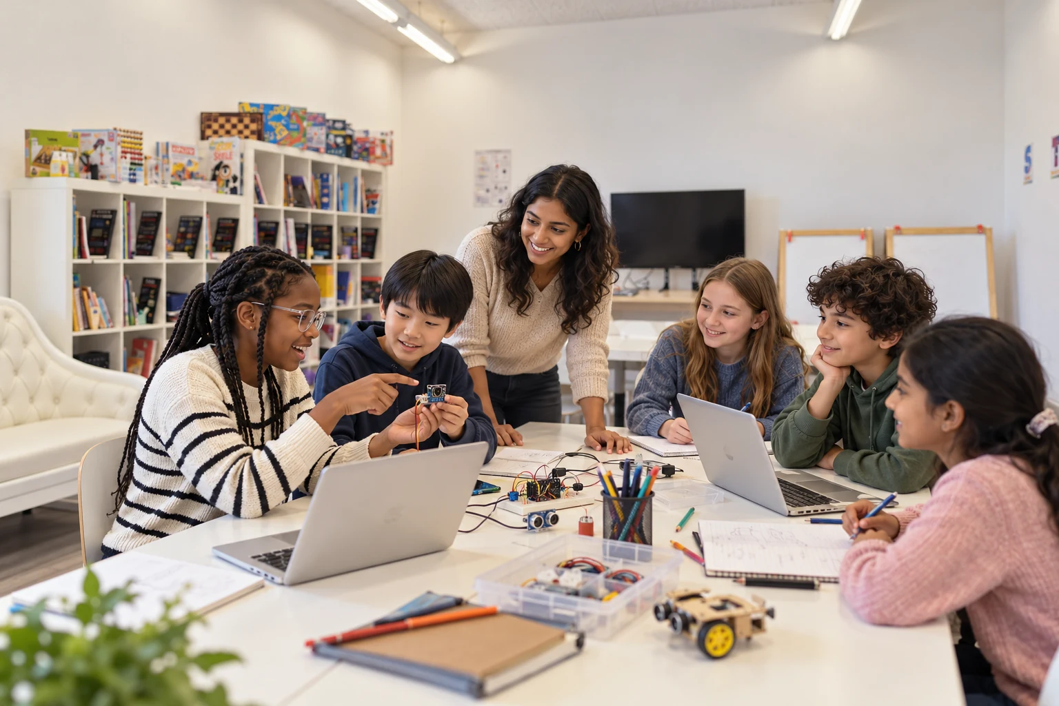 Illustration of children collaborating on a STEM project