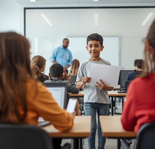 Photo — a student presenting a project to the class